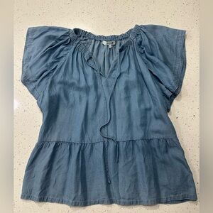 Joe's Jeans Women's Blue Adelyn Chambray Flutter Sleeve Top NWOT - LARGE